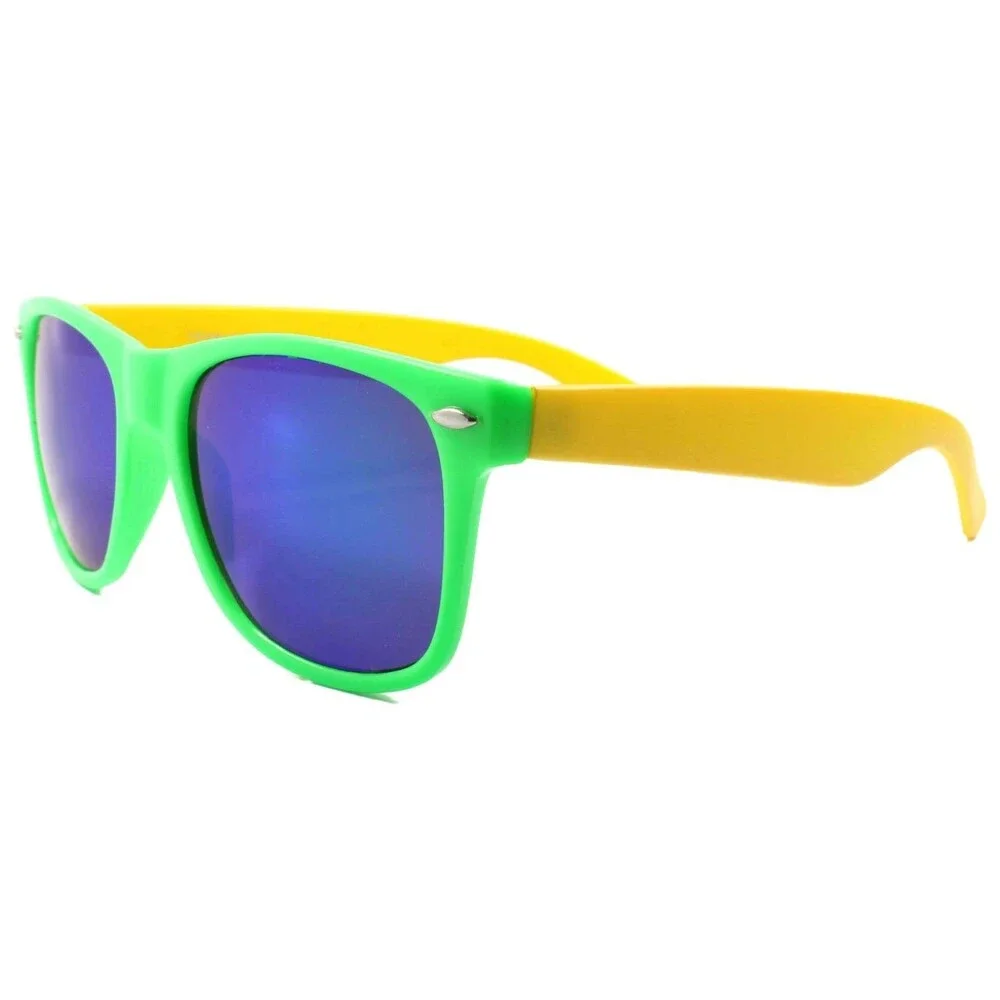 Classic Fun Party Festival Colorful Green Mirrored Lens Horn Rimmed Sunglasses